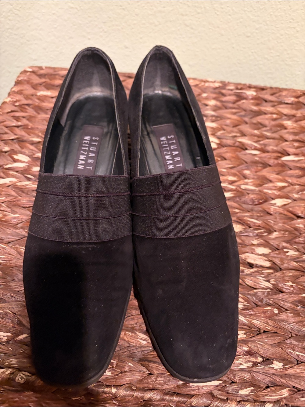 Stuart Weitzman Black Suede Slip-On Loafers